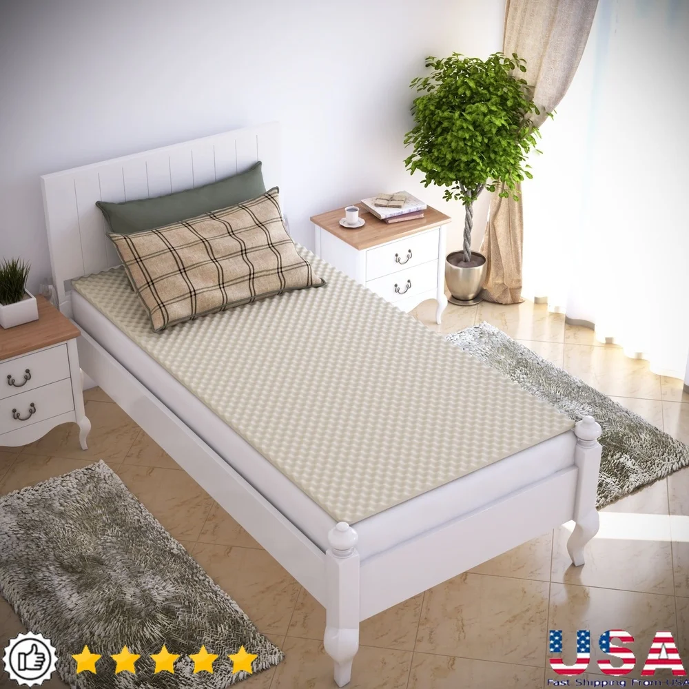 

Egg Crate Foam Mattress Topper Twin XL Bed Pad Comfortable Support Dorm Hospital Cot Versatile Trim to Fit Easy Care