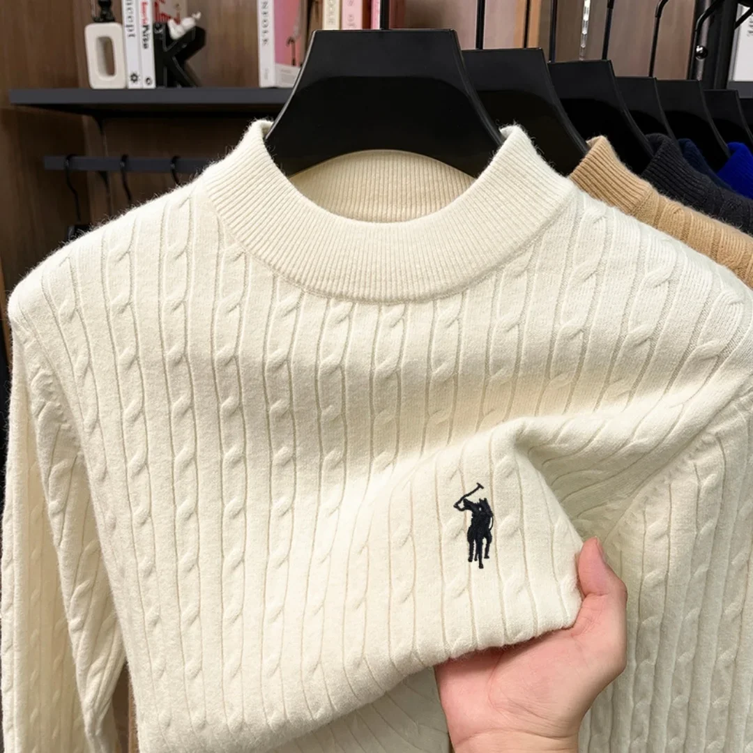 High end designer original brand mens knitted sweater exquisite pony embroidery winter thick striped twisted flower Paul T-shirt