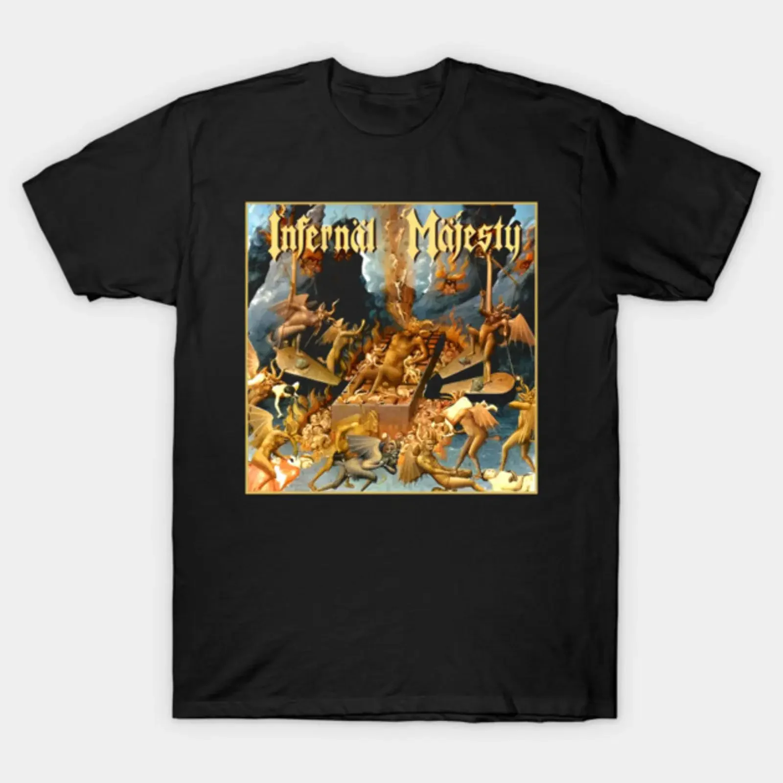 T-shirt Unisexe Infernal Majesty None Shall Defy, style vintage délavé, polyvalent, élégant, mode homme, légèrement extensible, décontracté