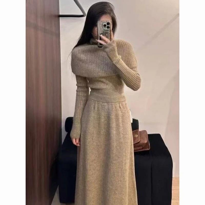 Three-piece Sweater and Skirt Set Fashion Suit Sweater Set Female Neo-chinese Style Sweater Dress Pullover Choker Comfort Soft