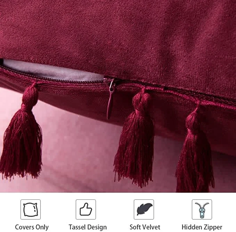 Red Christmas Throw Pillow Cover with Tassel Boho Accent Luxury Gift Cushion Case for Couch Bedroom Car Green Classic Pillowcase