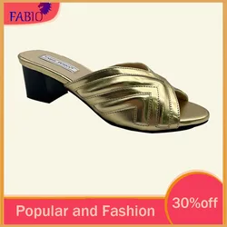 Elegant Multi-Color Patchwork Women's Slippers Comfortable Classic Middle Heel Italian Fashion for Dinner Parties 2025