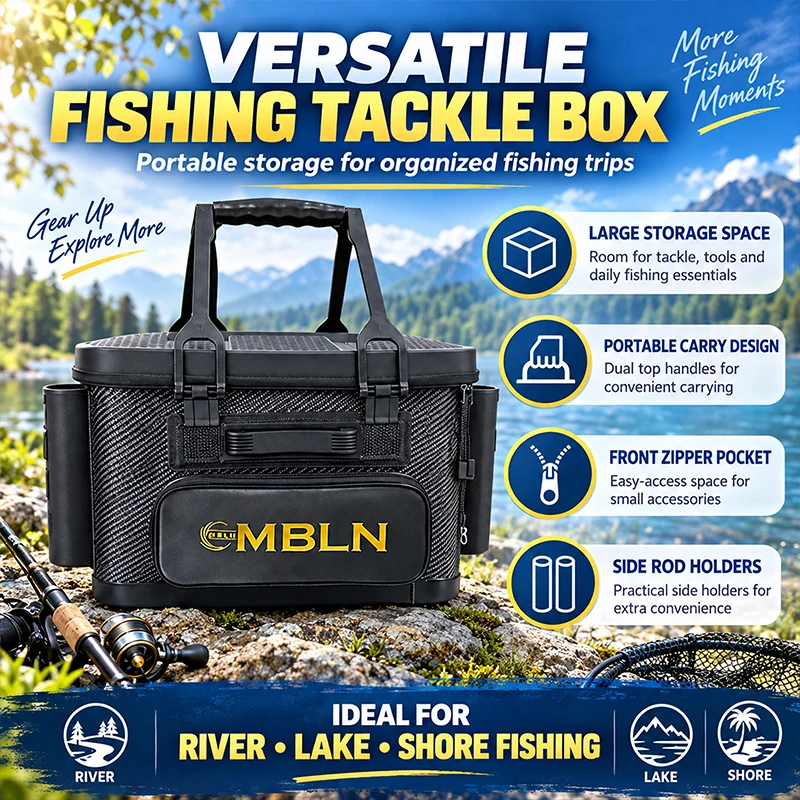 MBLN Angelkoffer mit Reinigungstuch – 70 kg schwerer Hartschalenkoffer, Eimer für lebende Fische, Rutenhalter und Schultergurt. – Detail 6