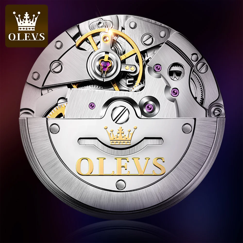 Olevs-メンズ防水発光時計、自動、機械式、ビジネス、ダイビング、スポーツ、高級、トップファッション、日付、6650