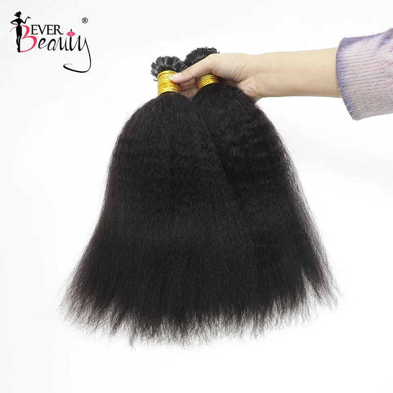 Extensión de cabello K Tip para mujeres negras, extensiones de cabello de punta plana, extensiones de queratina rizadas y rectas, fusión Yaki, Ever Beauty