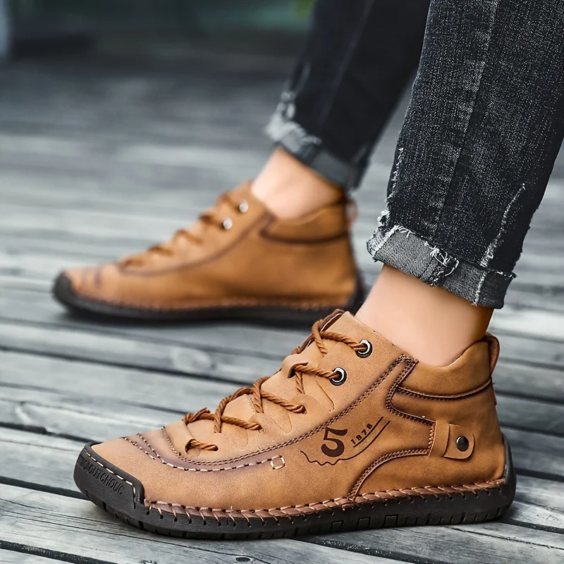 

Men's Trendy Vintage Stitched Lace Up Outdoor Shoes Casual Walking Shoes For Hiking Trekking