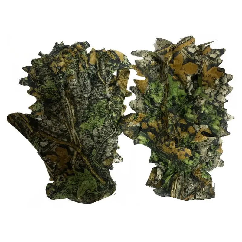 Hunting Ghillie Gloves Camouflage Suit Gloves 3D Bionic Leafy Camouflage Headwear For Jungle Wildlife Photography Turkey Camo