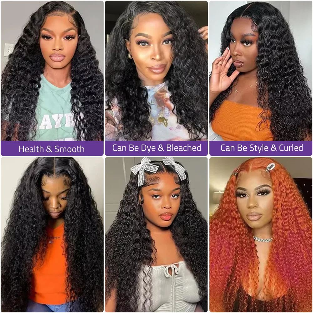 ディープウェーブ 13x6 HDレースフロントウィッグ 200密度 カール ウォーターウェーブ 360フルレースフロント 100%人毛ウィッグ 黒人女性用