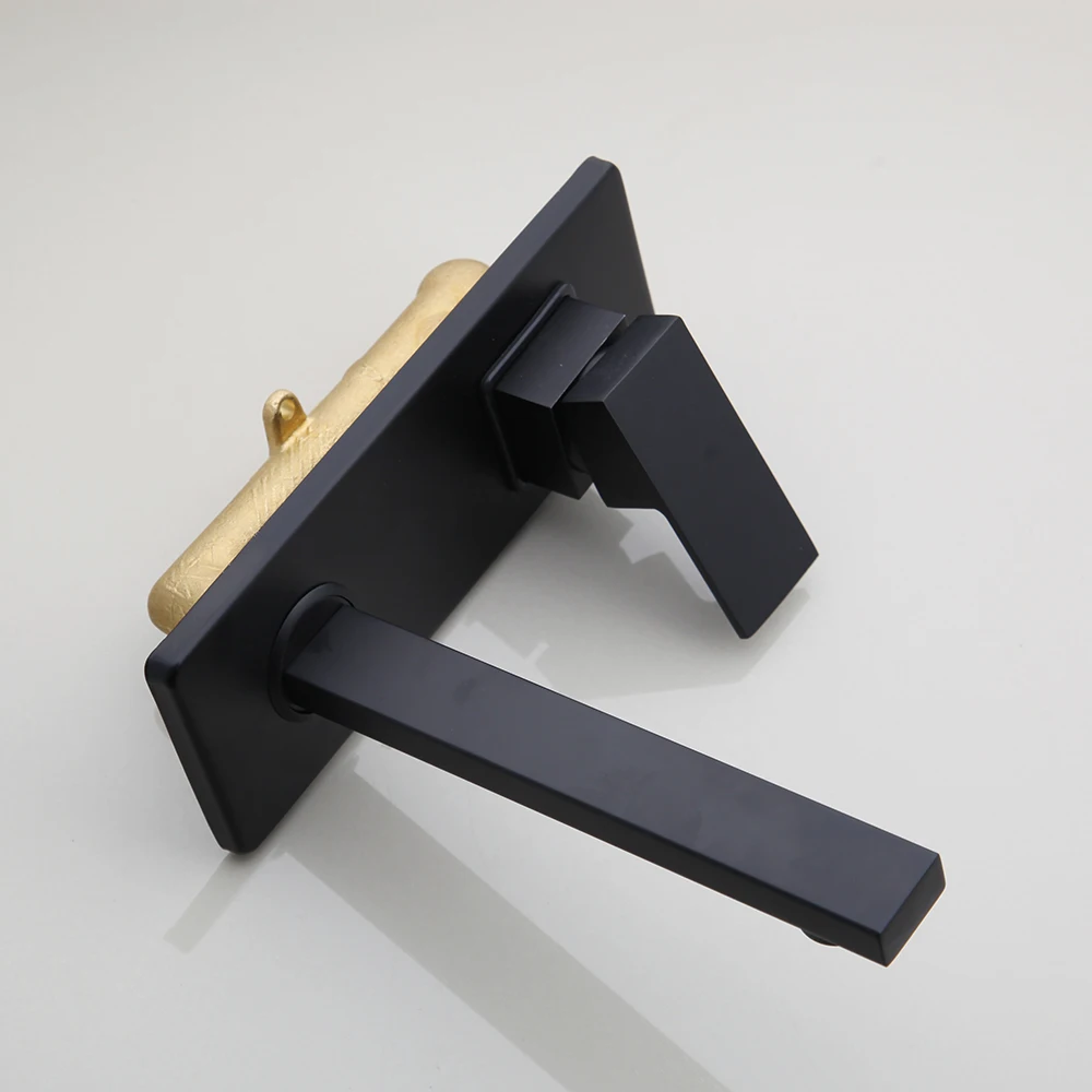 KEMAIDI Matt Black Bathroom Faucet Wall Mounted Hot& Cold Water Mixer Brass Basin Faucets Tap Concealed Single Lever Crane RU