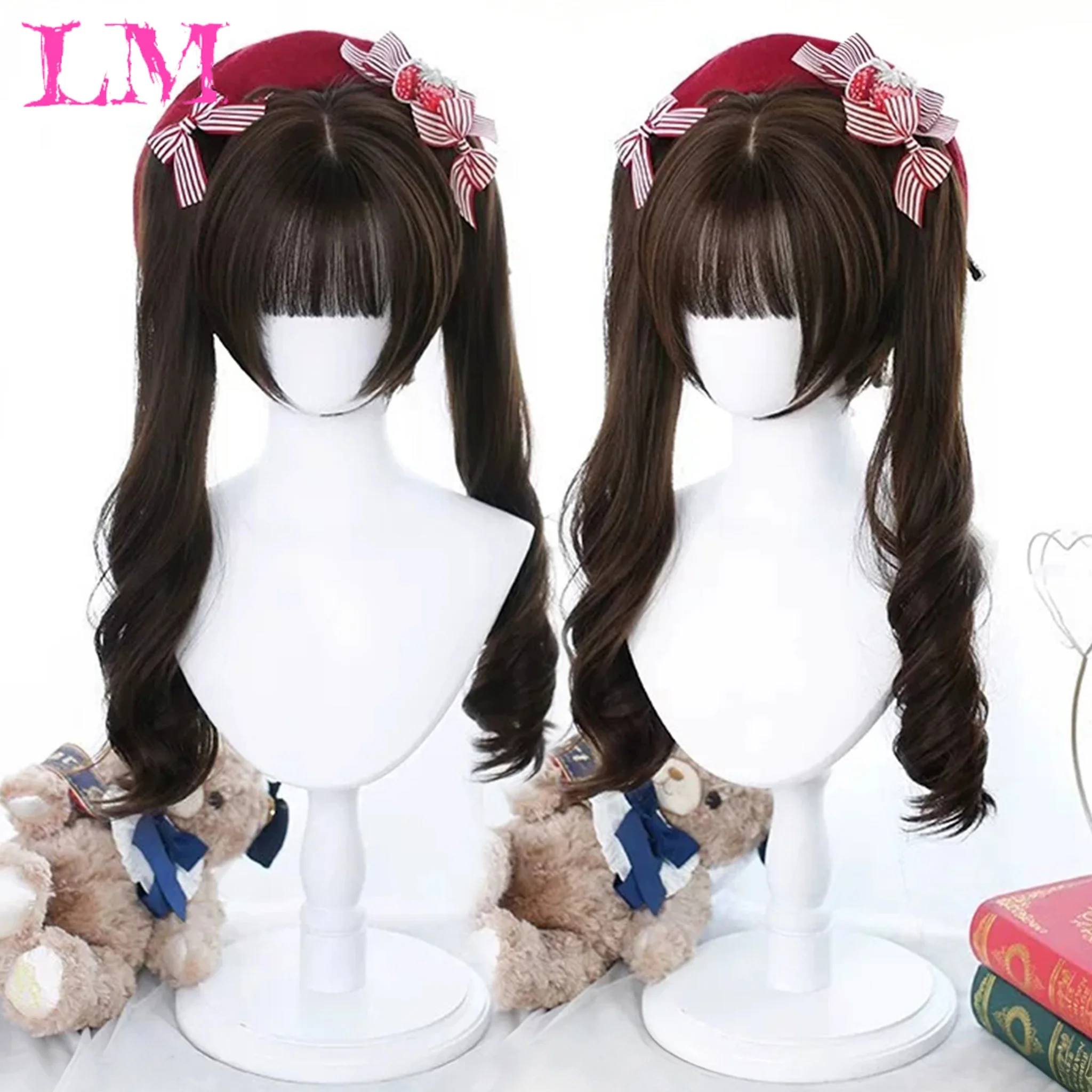 LM Synthetic Wig Ponytail Princess Cut Natural Short Hair Synthetic Wigs With Bangs For Women Heat Resistant Cosplay Lolita Hair