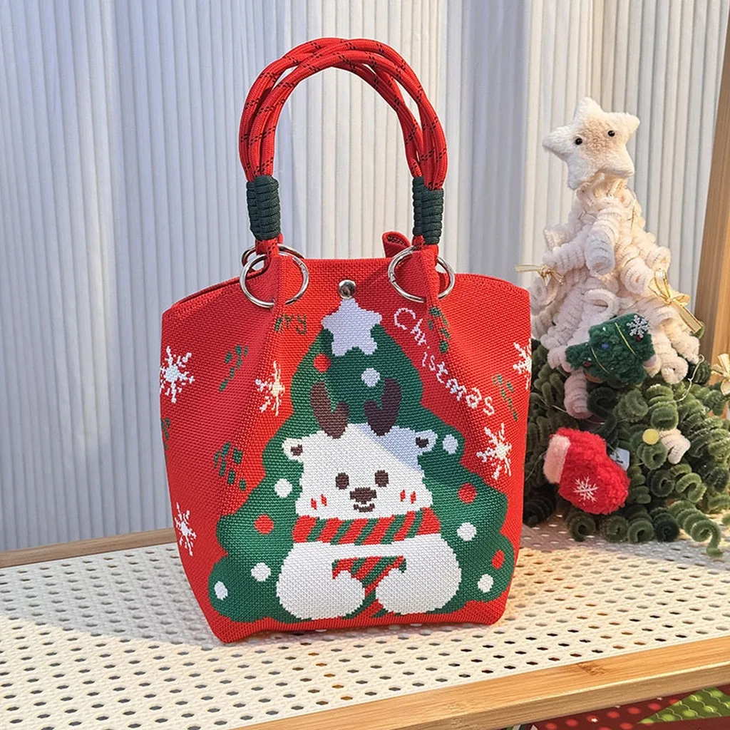 Portable Casual Bag Polyester Polyester Handbag Knitted Handbag Casual Lunch Carry Bag For Unisex Daily Use Shopping Gift Use