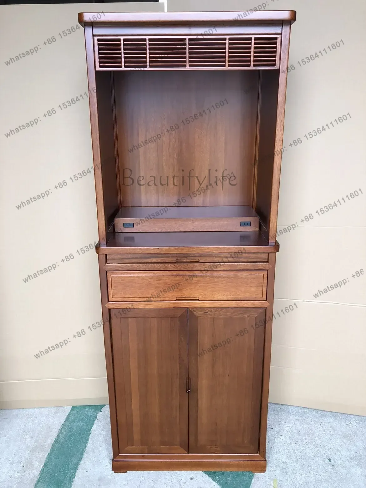 PG   god of wealth guanyin bodhisattva with door casual solid wood altar altar table home standing buddha cabinet