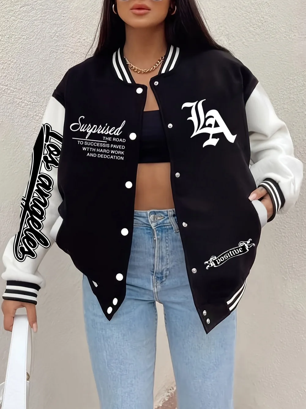 

Los Angeles Surprise Road Printing Baseball Coat Womens Comfortable Loose Jackets Winter Fleece Warm Tops Basics Pocket Clothes
