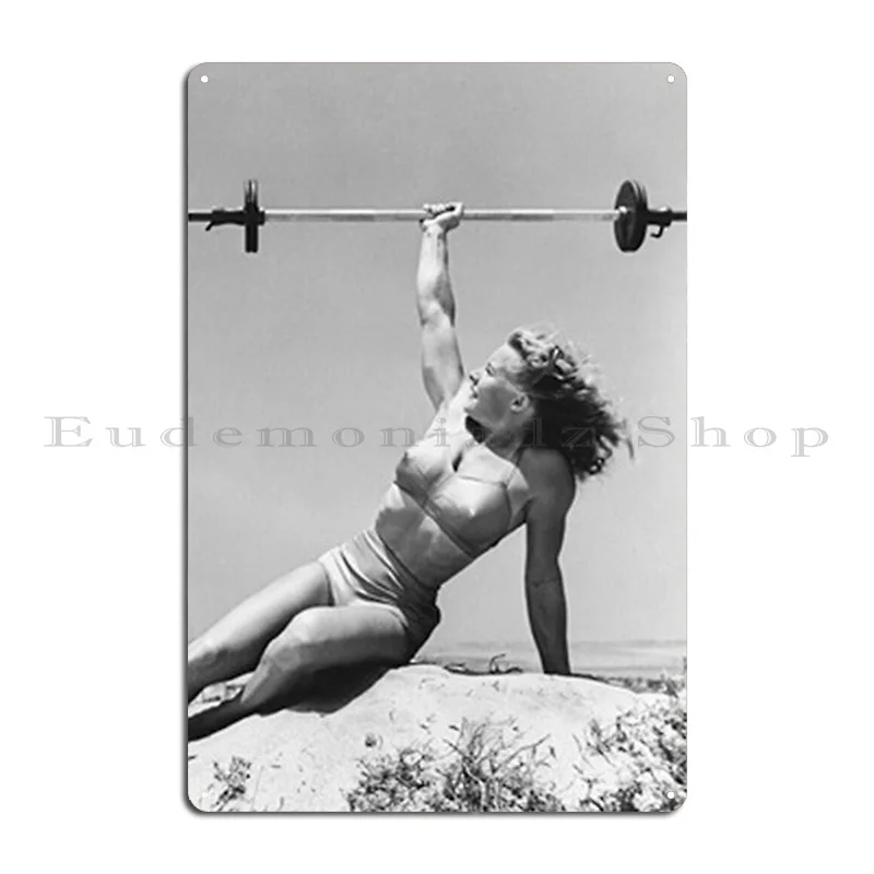 Abbye Stockton Vintage Woman Weight Lifter Metal Plaque Poster Decoration Living Room Custom Vintage Home Tin Sign Poster