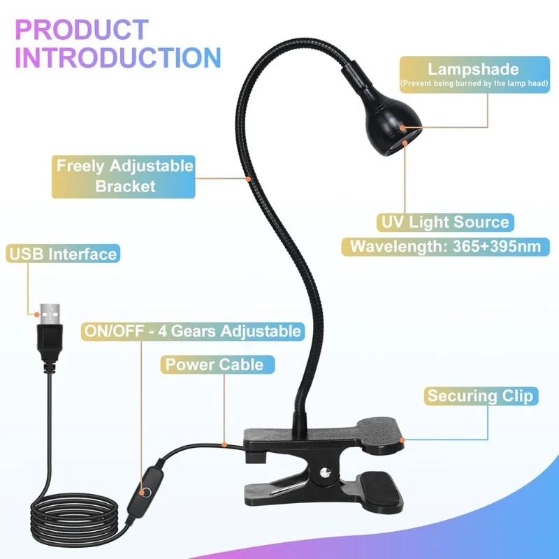 장갑이있는 UV 네일 램프 네일 건조기 라이트 395nm 파장 클립 온 데스크 젤 네일 용 미니 USB Ongle 매니큐어 살롱 도구