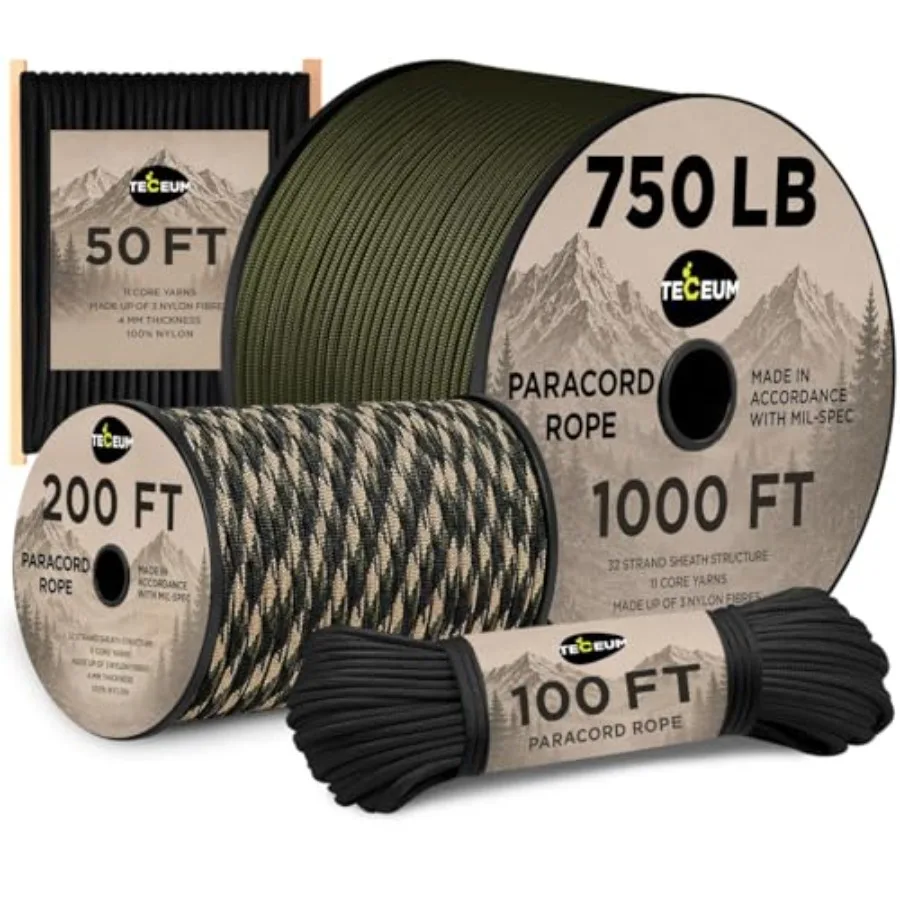 

Tactical paracord rope for survival and camping gear, nylon material, 5/32 4mm diameter, 45+ colors available, striped utility
