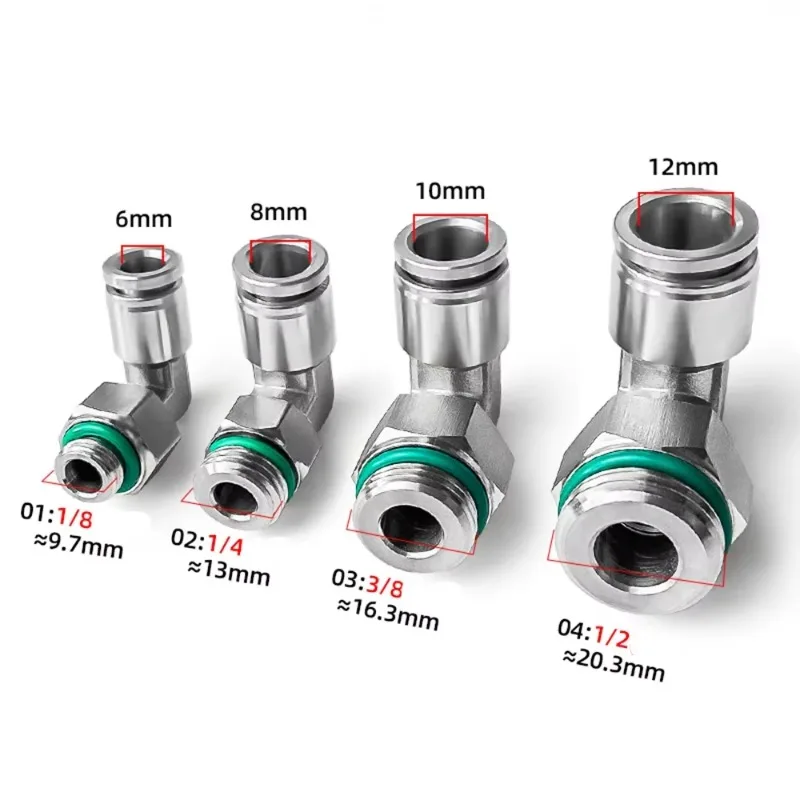 10Pcs 304 Stainless Steel Pneumatic Air Fittings PL Bend Through Joint G Thread 1/4 1/2 Push Into Hose Quick Release Fitting