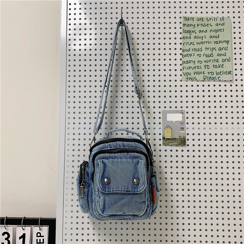 Mini Crossbody Phone Bag Women Casual Handbag Large Capacity Multiple Zipper Pockets Canvas Messenger Bag Beige Bolsas Purse