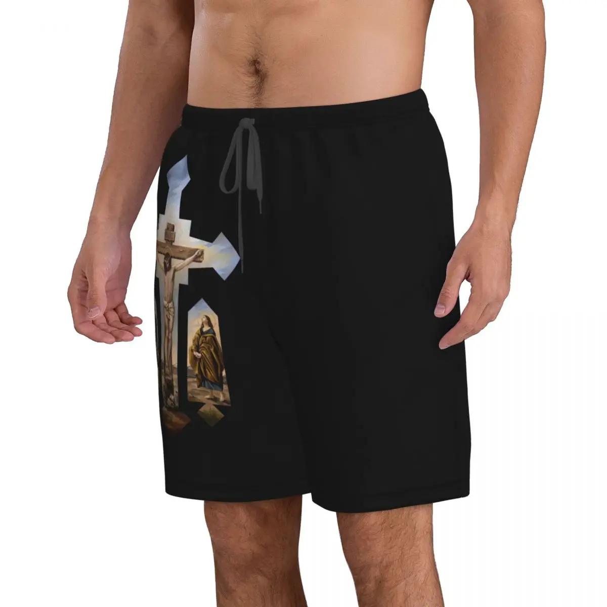 Cross Jesus Men's Beach Shorts Fitness Quick-drying Swimsuit Funny Street Fun 3D Shorts