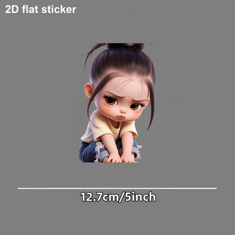 1pc Grumpy Cartoon Girl Vinyl Sticker, Waterproof Self-Adhesive Decal for Car Window, Laptop & Smooth Surfaces