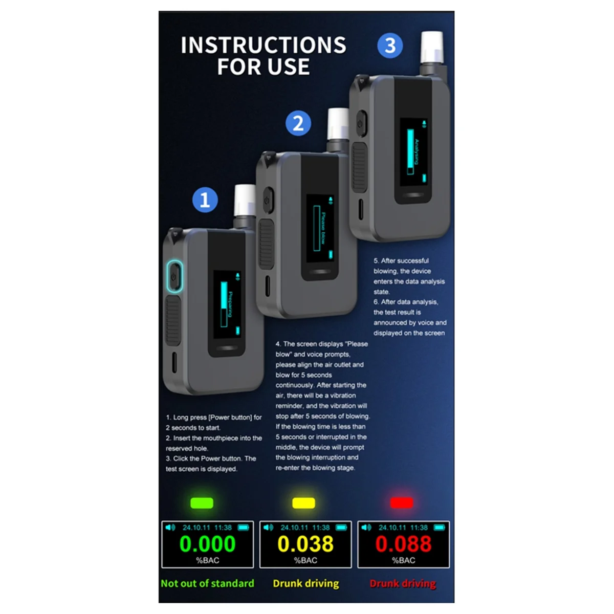 

BAAE New D1000 Portable Electrochemical Alcohol Tester Voice Report Blowing Drunk Driving Alcohol Tester Alcohol Meter