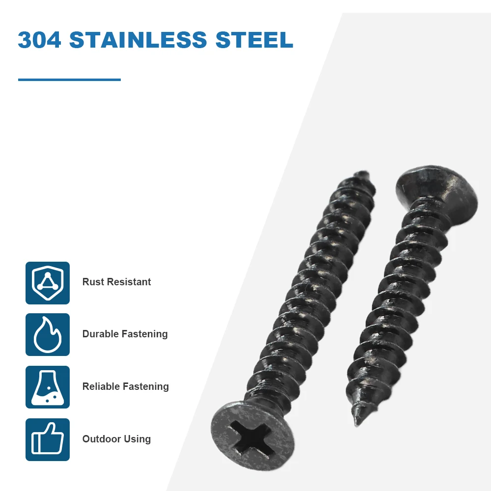 HOWSHENG Cross Flat Head Self Tapping Screws Black Stainless Steel Small Flat Wood Screws M2 M2.3 M2.6 M3 M3.5 M4 M4.2 M5 M6