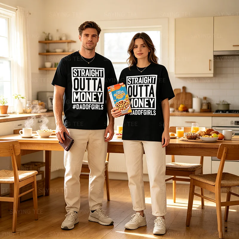 Straight Outta Money, Dad of Girls and Girl Dads, Broke Dads T-Shirt Y2k Personality Herrenmode-Spruch-T-Shirt aus weicher Baumwolle – Detail 3