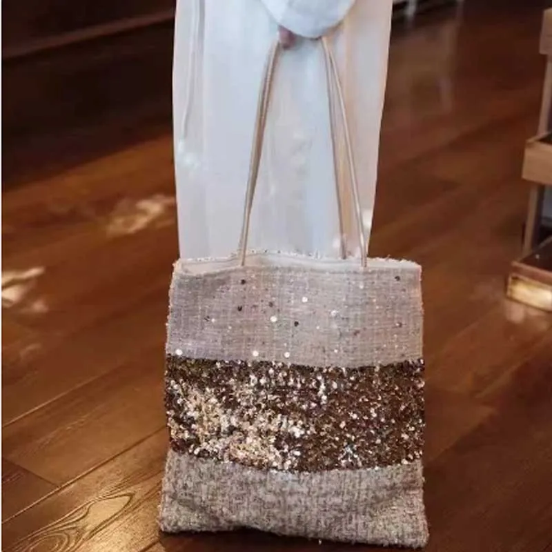 

Модная сумка через плечо с пайетками, холщовая сумка большой вместимости, городская сумка-тоут кросс-боди, новинка 2026 года