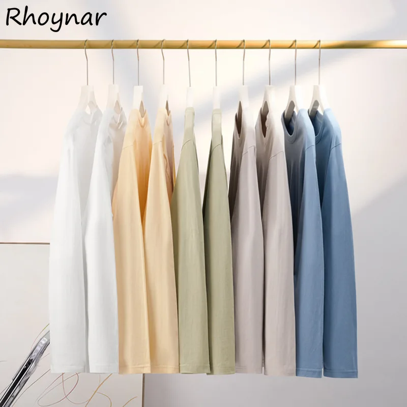 Solid Long Sleeve T-shirts Women O-neck Pure Cotton Simple Various Color Leisure All-match Japan Style Cozy Slim Loose Trendy