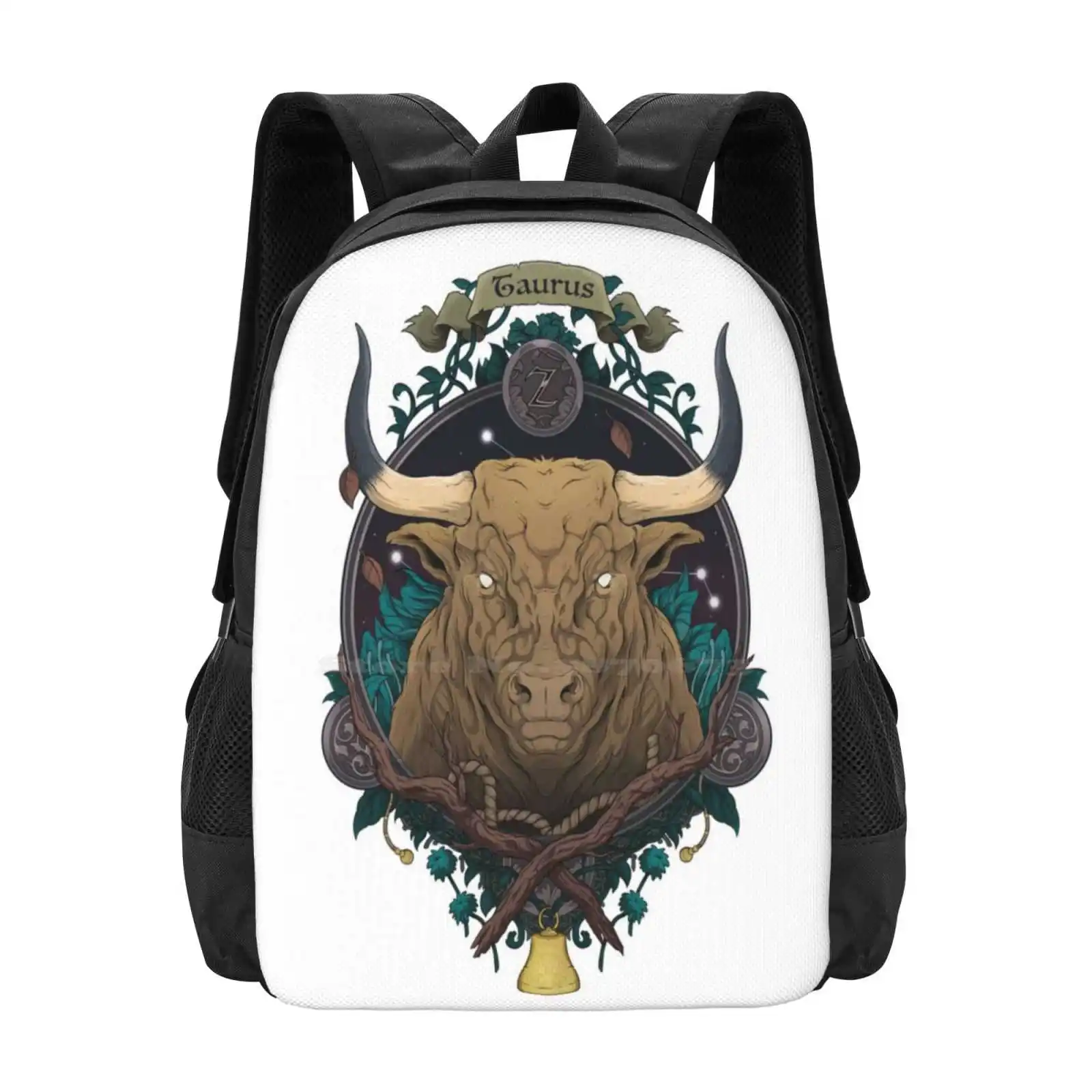 Taurus Bag Backpack For Men Women Girls Teenage Taurus Constellation Zodiac Starsign Sin Nature Animal Flower