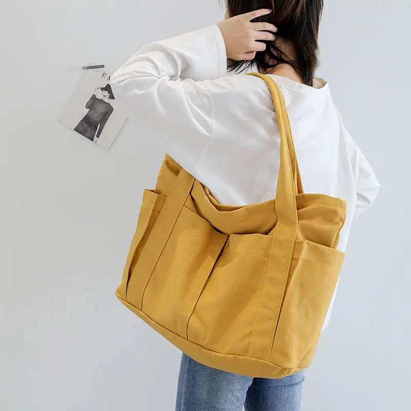 New Style Simple Tote Bag Durable Large Capacity Canvas Bag Female Mori Department All Students Class Female Bag