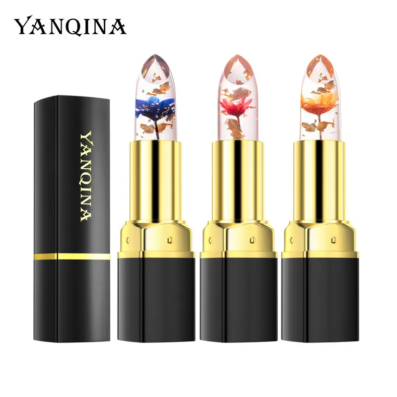 Crystal Jelly Flower Lipstick Gloss Long Lasting Temperature cambia colore balsamo per le labbra trasparente idratare le labbra trucco cosmetico