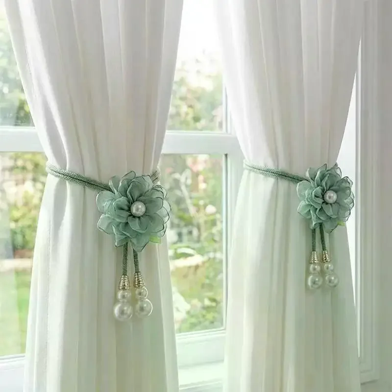 Adjustable Camellia Curtain Tieback Beautifully Punch-free Pearl Curtain Buckle Elegant Curtains Tie Rope Living Room