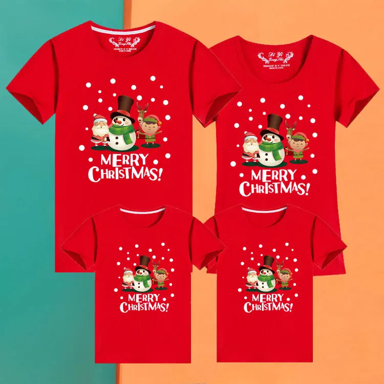 تي شيرت نسائي بأكمام قصيرة للوالدين والطفل للعام الجديد مكون من ثلاثة ديكور منزلي كامل لعيد الميلاد وصورة الأم