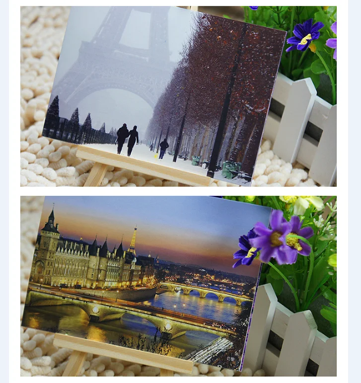 Paris Theme Post Card Landscape Series Postcards Gift Greeting Card Handwritten Festival Blessing Message Wish Card 6Sheets /Set