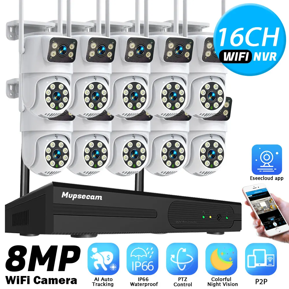 

4K 8MP WIFI Cameras Wireless NVR Kit Outdoor HD Video Surveillance System PTZ Security IP Camera Auto Tracking Night Vision CCTV
