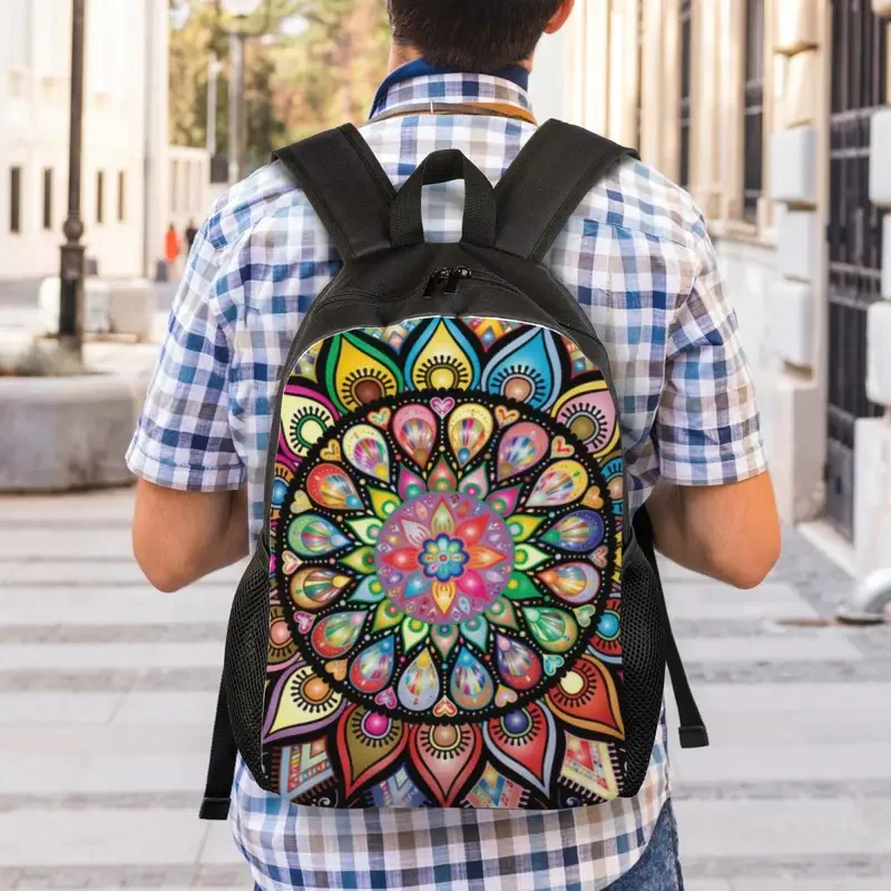 Sacs à dos Annie Mandala colorés personnalisés pour hommes et femmes, cartable pour étudiants, convient pour ordinateur portable 15 pouces, sacs à fleurs bouddhistes