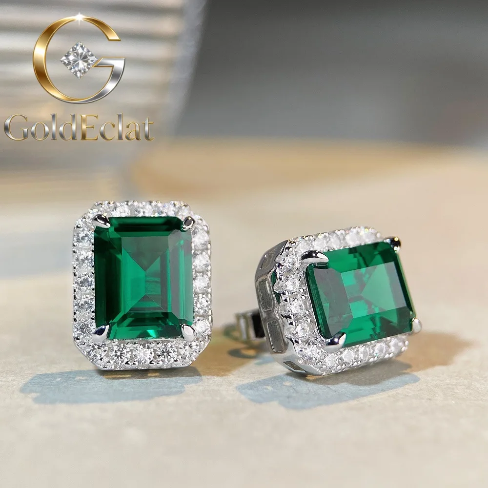 

Серьги-гвоздики GoldEclat Luxury из белого золота и платины PT950 с изумрудом 3 карата, женские, полностью инкрустированные бриллиантами