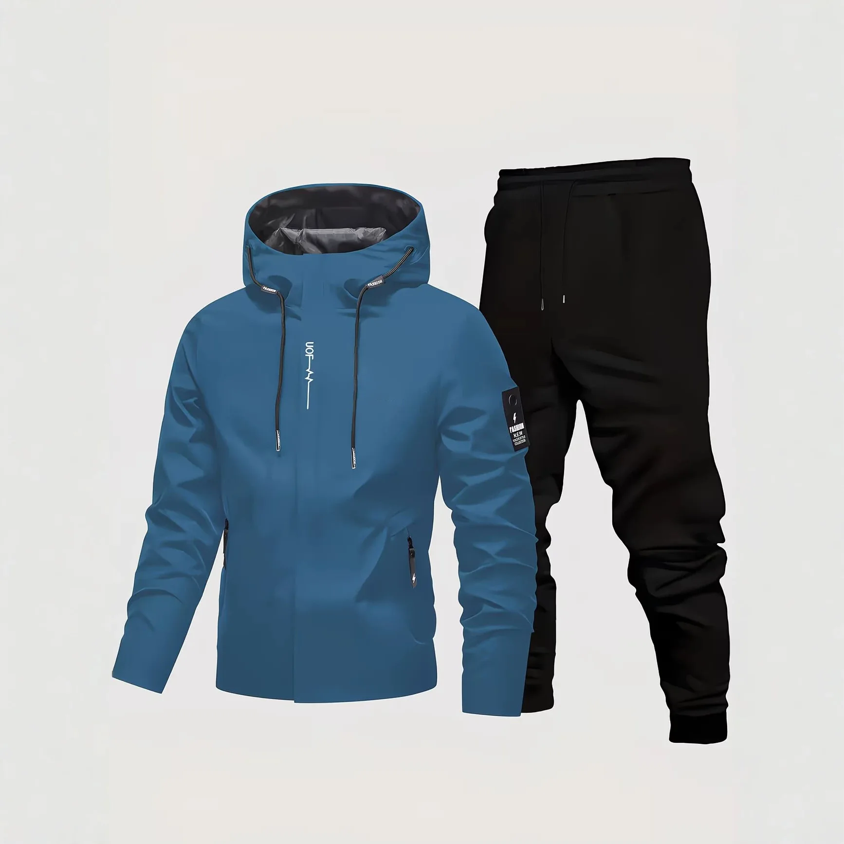 Herren Kapuzen-Sportanzug 2-teilig Frühling Herbst Lässige Winddichte Jacke Jogginghose Jugendliche Mode Streetwear Trainingsanzug Outfit Für M – Detail 3