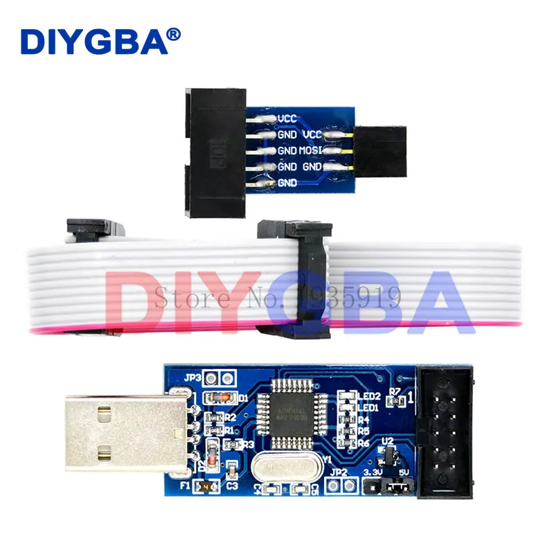 10Pin To 6 Pin Adapter Board + USBASP USBISP AVR Programmer USB ISP USB ASP ATMEGA8 ATMEGA128 Support Win7 64