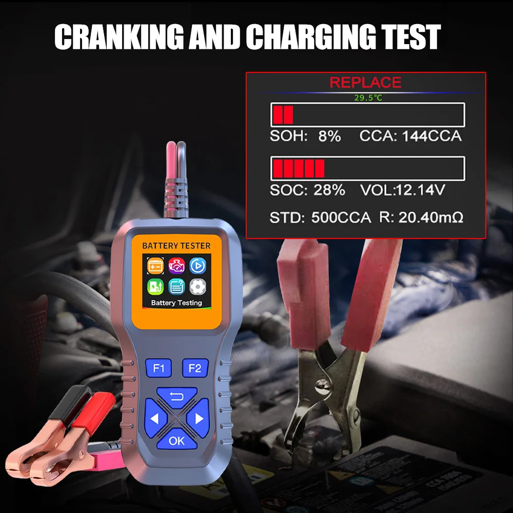 Car Battery Tester 12V Digital Automotive Alternator Meter Diagnostic Tool Charging & Cranking Analyzer for Truck Boat  Vehicle