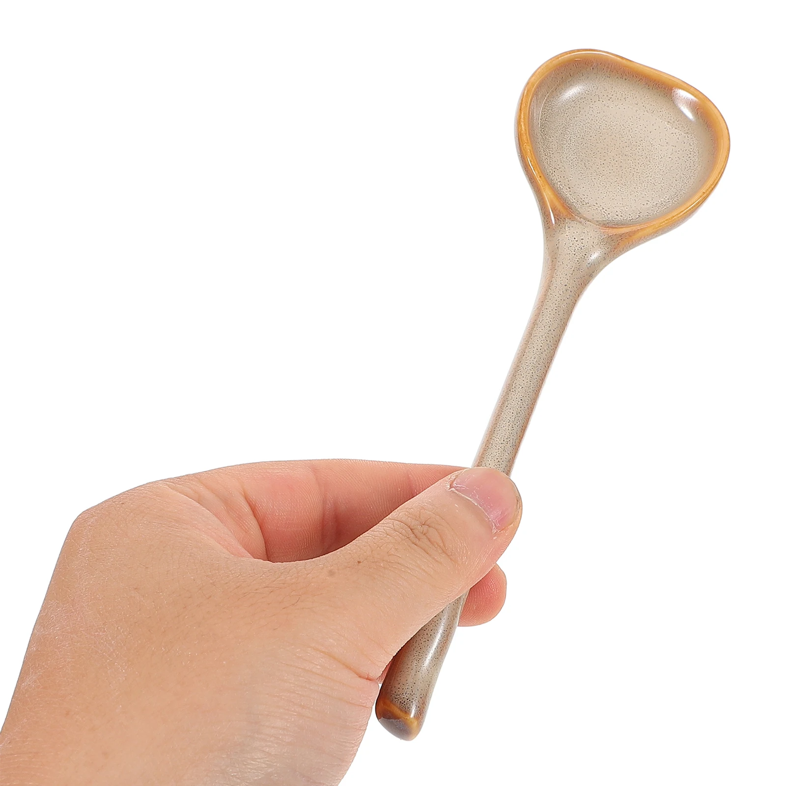 

Vintage Ceramic Long Handle Soup Spoon Classic Brown Porcelain Stirring Serving Ramen Pho Asian Dumpling Cream