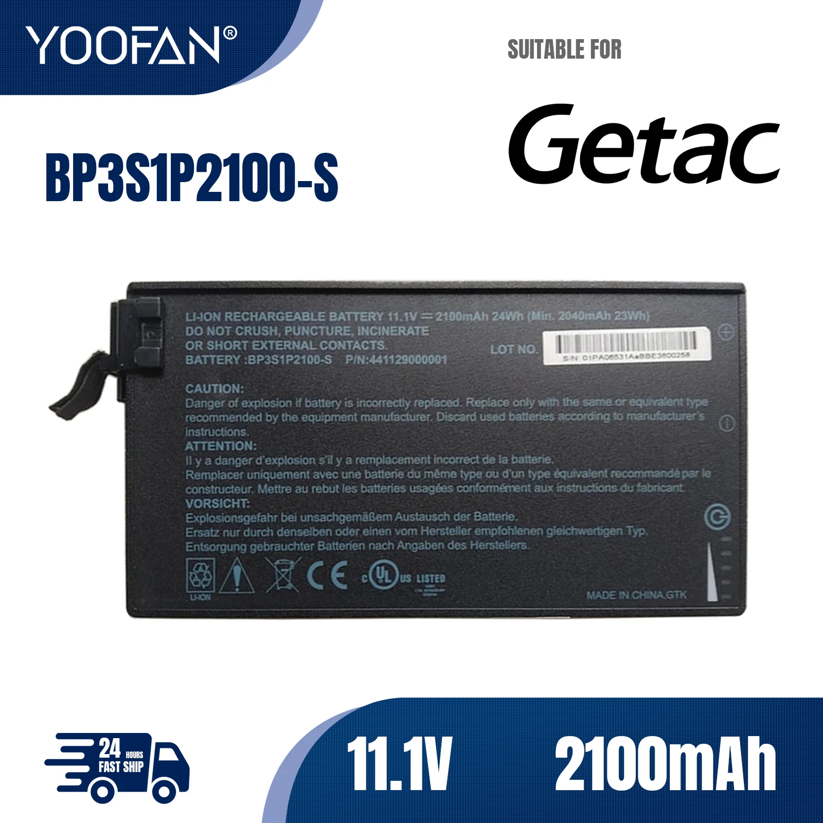 YOOFAN Batería Original para ordenador portátil, nueva, BP3S1P2100-S, 11,1 V, 24Wh, para Getac V110C, resistente, BP3S1P2100