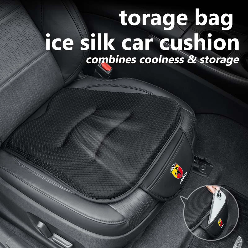 Cojín de seda fría de lujo para coche con bolsa de almacenamiento y cojín elevador de asiento para Abarth FIAT 500 Ducato Stilo Palio UNO Astra Bravo Tipo
