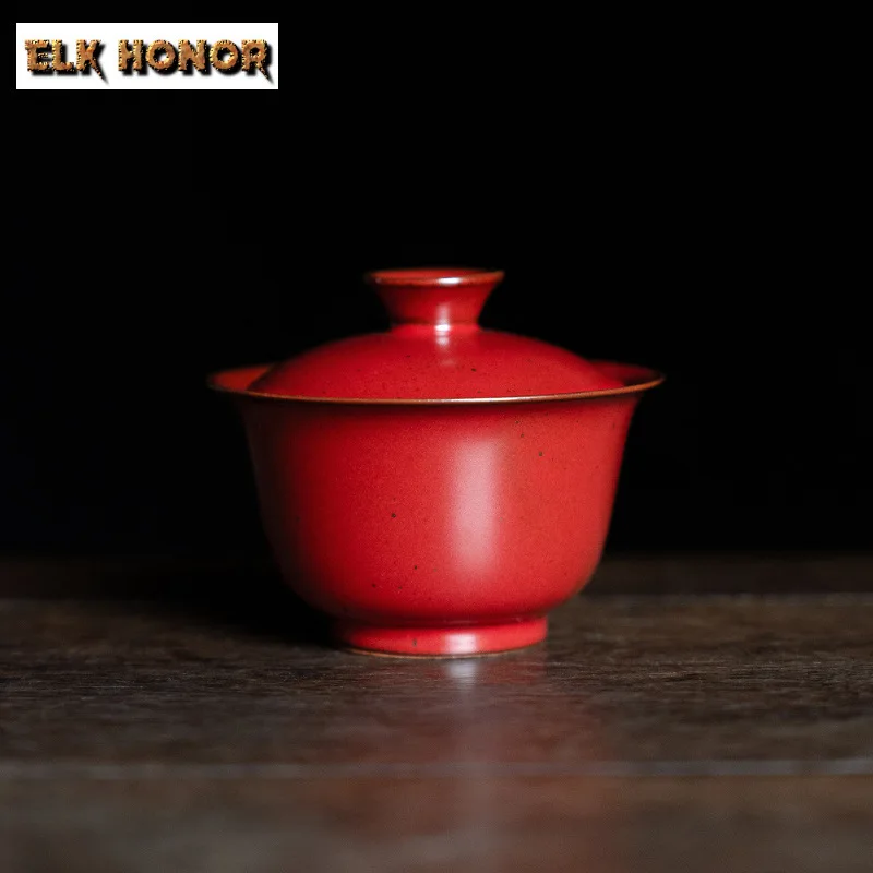 150ml Original Mineral Glaze Gaiwan Zen Cinnabar Red Tea Tureen Anti Scald Cover Bowl Aesthetic Tea Brewing Teaware Cafes Gift