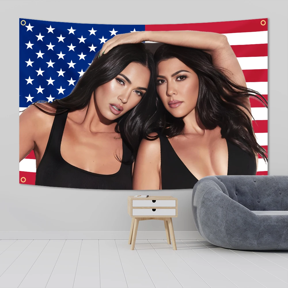 Megan Fox And Kourtney Karda-Shian Flag Tapestry Poliester Oświadczenie do wystroju akademika, impreza plenerowa, prezent, salon
