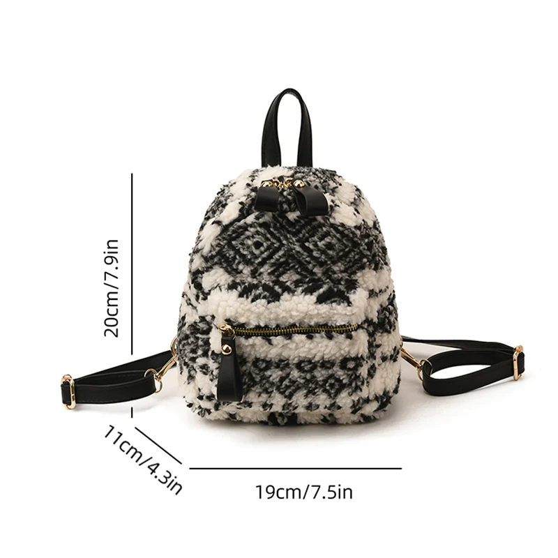 Fashion Autumn and Winter Women's Plush Backpack Ethnic Style Shoulders Daypack Fluffy Large Multi-Pocket Pack Daily Commuter