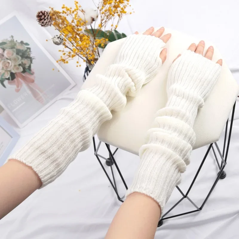 

Women's Long Knitted Fingerless Arm Sleeves Gothic Style Winter Long Arm Warmers Girls Harajuku Y2K Fashion Wrist Gloves