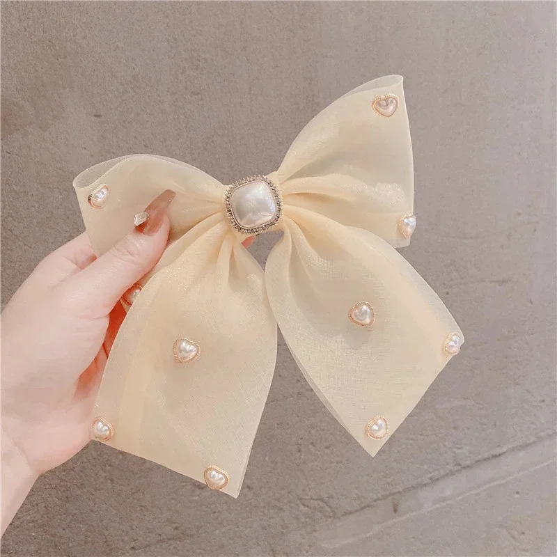 

Fashion Chiffon Bow Hairclips Pearl Bowknot Hairpins for Women Girls Hairgrip Elegant Korean Hair Clip Sweet Simple Headwear