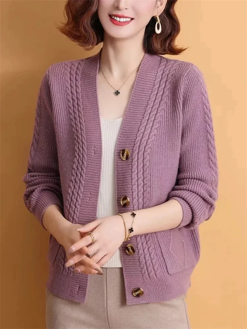 

Spring Autumn New Korean Knitted Cardigan Women V-Neck Long Sleeve Large Size Sweater Female Casual All-Match Sweater Ladies